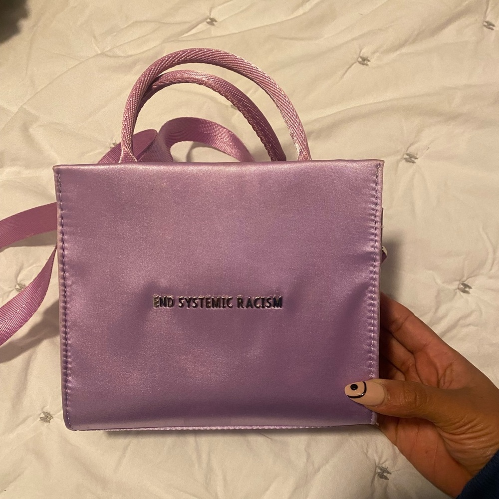 brandon blackwood end systemic racism satin mini tote